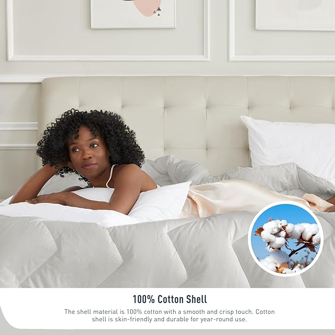 Queen Plus Size Duvet Insert - All Season 100% Cotton Comforter - Quilted Fluffy Down Alternative Duvet Insert - Light Gray - Soft Breathable & Lightweight with 4 Corner Tabs - 92"x88"