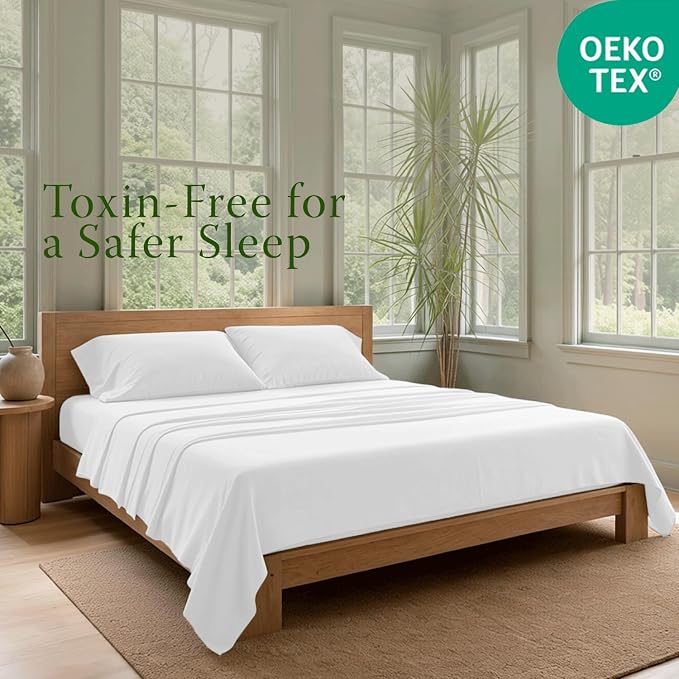 Threadmill 100% Organic Cotton Sheets for King Size Bed | GOTS Certified Hotel Percale Sheets | Deep Pocket | 4 Piece | White