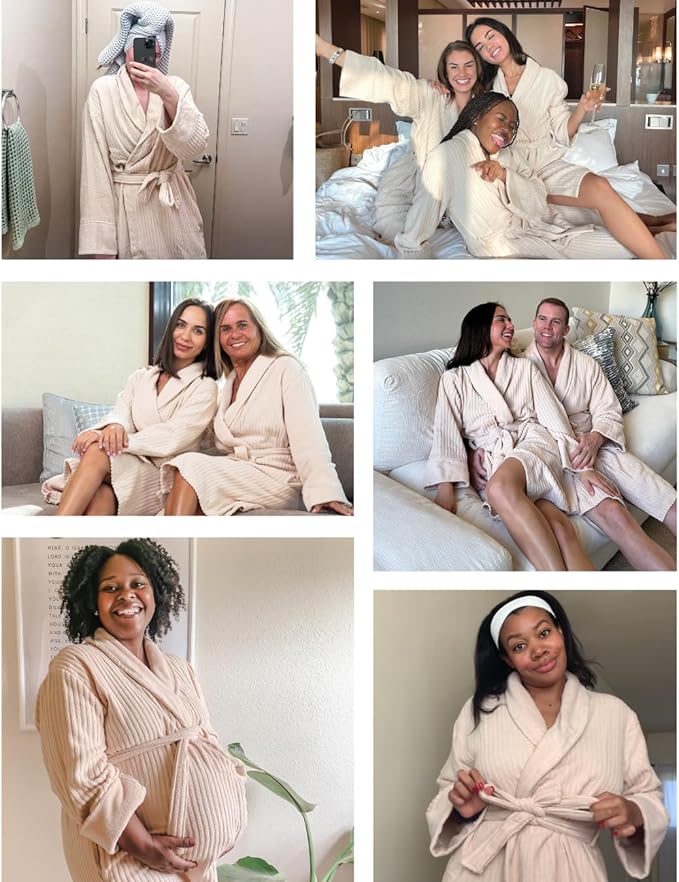 100% Organic Turkish Cotton Bathrobe - Terry Cloth Spa Towel Robe Lightweight Absorbent Shower Robe