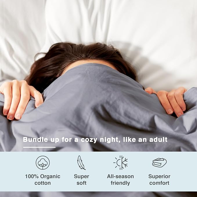 Fabdreams GOTS Certified 100% Organic Cotton Duvet Cover Queen Size - 400 TC Sateen - Soft - Silky - Button Closure - Edge Ties - 1 Duvet Cover (90"x92")+2 Pillow Shams (20"x26") - Light Grey