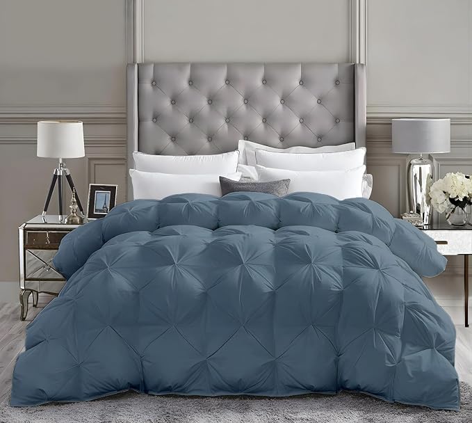California King Down Alternative Comforter 102x96 Inch Steel Blue – 500 GSM Ultra Soft Breathable, Luxury Pintuck Pinch Pleat, All Season Duvet Insert with Corner Tabs, Machine Washable