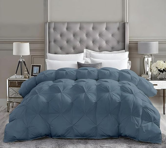 Alaskan King Down Alternative Comforter 136x120 Inch Steel Blue – 500 GSM Ultra Soft Breathable, Luxury Pintuck Pinch Pleat, All Season Duvet Insert with Corner Tabs, Machine Washable