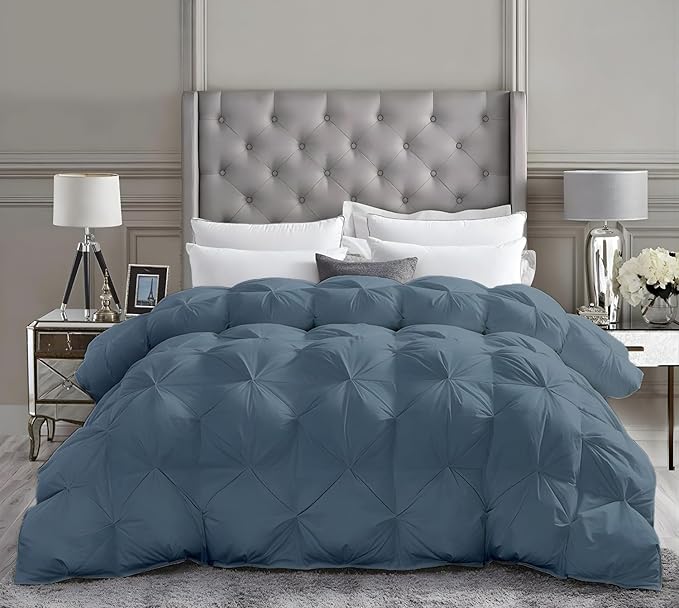 King Size Down Alternative Comforter 102x90 Inch Steel Blue – 500 GSM Ultra Soft Breathable, Luxury Pintuck Pinch Pleat, All Season Duvet Insert with Corner Tabs, Machine Washable