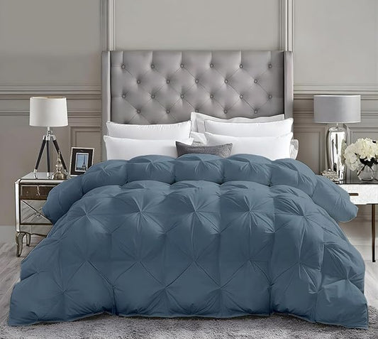 King Size Down Alternative Comforter 102x90 Inch Steel Blue – 500 GSM Ultra Soft Breathable, Luxury Pintuck Pinch Pleat, All Season Duvet Insert with Corner Tabs, Machine Washable