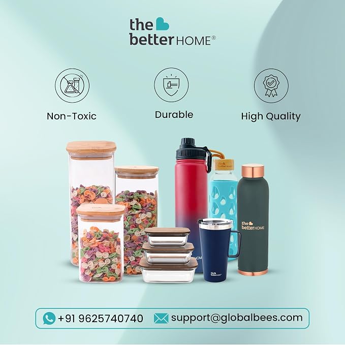 The Better Home Pack of 2 1000ml Borosilicate Glass Jars containers with Bamboo Lid I Transparent Airtight Borosilicate Kitchen jars Containers Set | Glass Jars for Cookies Snacks Tea Coffee Sugar