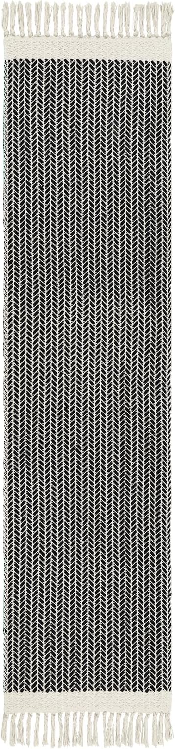 Lahome Belle Boho Kitchen Runner, 2'6''x8 Runners for Hallways Lightweight Bath Mat Woven Washable Runner Rug with Tassels, Farmhouse Non Shedding Black Rug for Bedroom Living Room