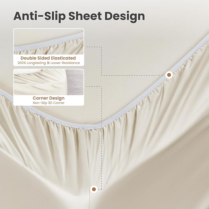 Sophia & William 1000 Thread Count Egyptian Cotton Sheets Full Size, 100 Percent Cotton Sheets Sateen Weave, 16" Deep Pockets, All-Season 4 Piece Silky Sheet - Ivory