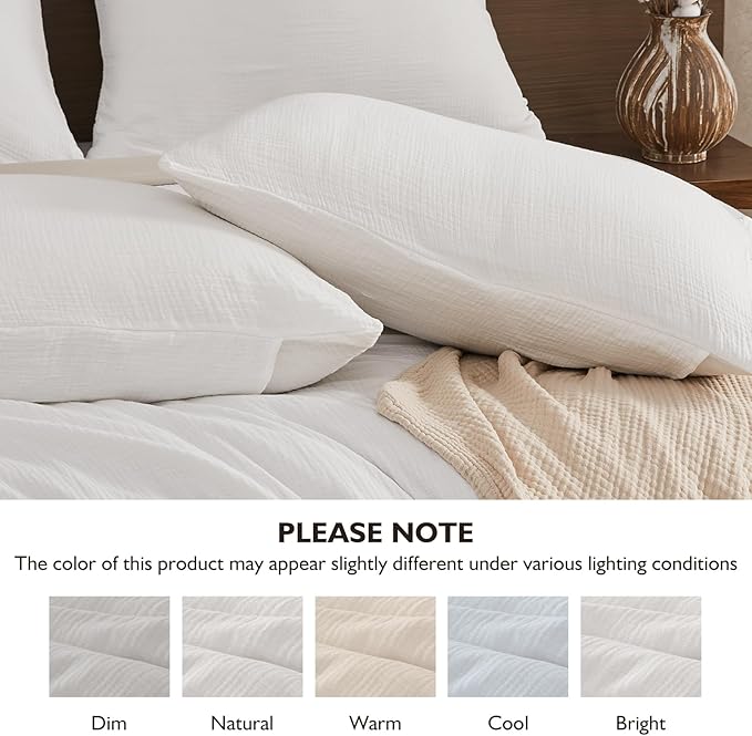 EMME Muslin Cotton Duvet Cover Set Cream White Twin Size Linen Like Soft Breathable Lightweight Summer Comforter Cover Set with Zipper Closure (Cream White, Twin, 68"x90")