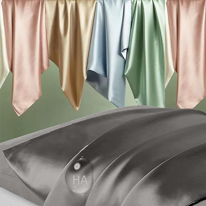 Silk Pillowcase 2 Pack, Natural Mulberry Silk Pillow Case, Anti Acne Silk Pillowcase for Hair and Skin, King Size Silk Satin Pillowcase Set of 2 with Hidden Zipper, Gifts for Women Men, Dark Gray