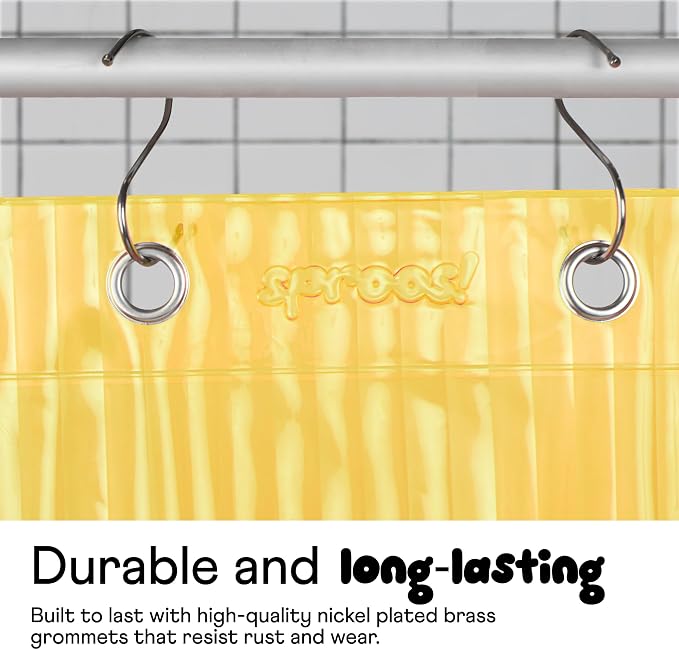 Sproos! - Fluted Shower Liner Yellow 72" x 72" - Prevent Water Splashes - Modern Stylish Design - Eco-Friendly Material - Easy Maintenance Durable Long-Lasting