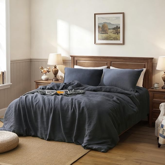S VICTORY SYMBOL 100% Organic Linen Duvet Cover Set,Stone Washed French Linen Bedding Set,Ultra Soft Breathable Comfortable(Twin Set 2pcs,Silver Grey)