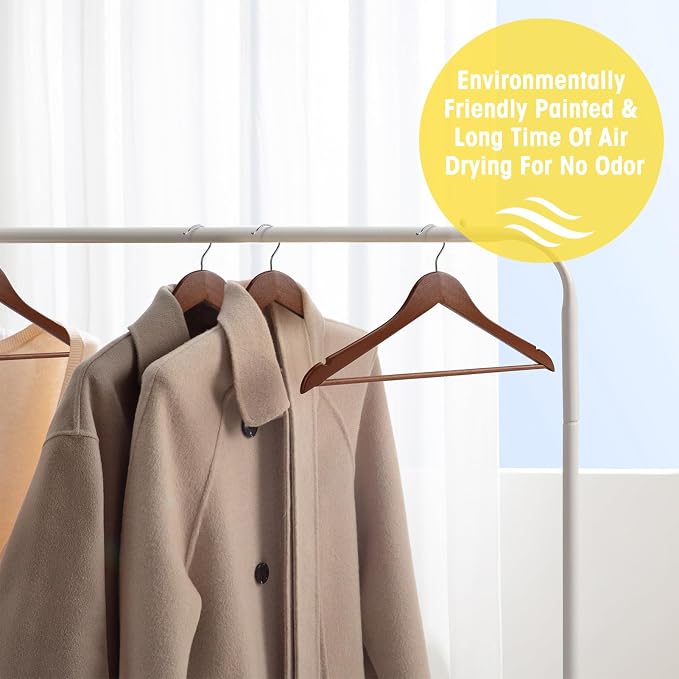 Wooden Hangers 90 Pack,Wooden Clothes Hanger for Daily Used,Heavy Duty Wood Hangers with Pant Bar & Precisely Cut Notches,Premium Hanger for Heavy Coats,Shirts,Suits,Dresses (Walnut)