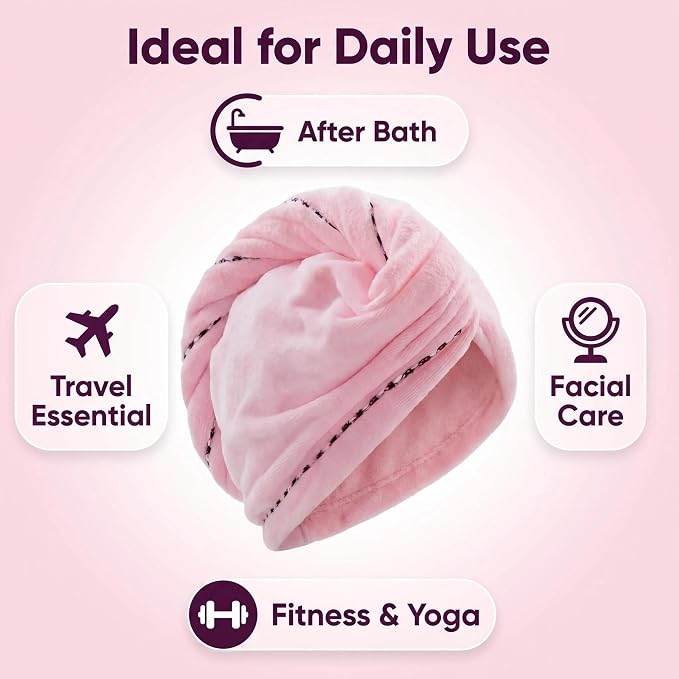 Microfiber Hair Towel 4 Pack, Hair Towel Wrap Quick Dry Hair Hat Anti-frizz Head Turban with Button, Wet Curly Hair Towels for Women (Blue & Pink & Purple & Red)