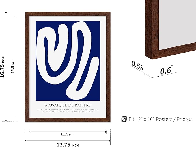 Monem Art Organic Paper Cut Abstract Print - Modern Minimalist Shape Poster - Wall Decor for Living Room, Bedroom or Office - 12x16 Brown Framed Wall Art by Rs Lab Studio