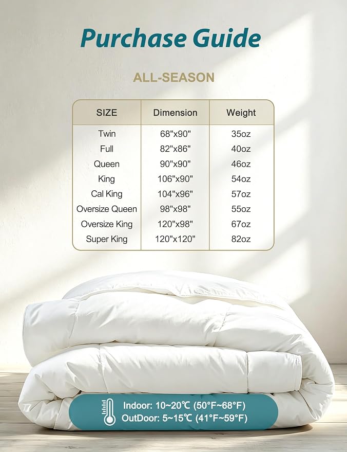 Cobnom® Luxury Organic Down Feather Comforter California King, High Fill-Power Down Feather Fibers Filled Duvet Insert, 100% Cotton Cover, Medium Warm for All-Season, Ivory White, 104x96 Inch