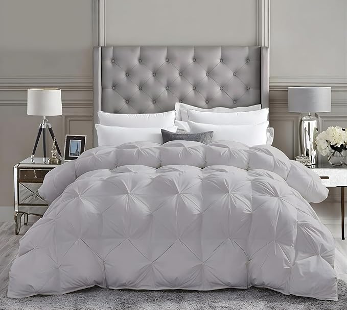 Twin XL Down Alternative Comforter 68x92 Inch Silver – 500 GSM Ultra Soft Breathable, Luxury Pintuck Pinch Pleat, All Season Duvet Insert with Corner Tabs, Machine Washable