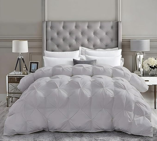 King Size Down Alternative Comforter 102x90 Inch Silver – 500 GSM Ultra Soft Breathable, Luxury Pintuck Pinch Pleat, All Season Duvet Insert with Corner Tabs, Machine Washable