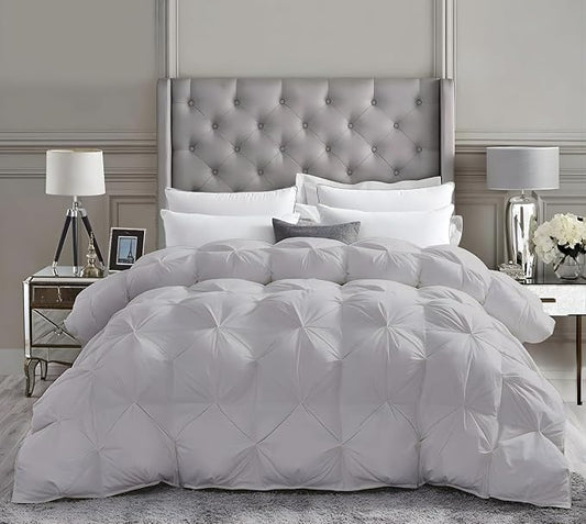 Alaskan King Down Alternative Comforter 136x120 Inch Silver – 500 GSM Ultra Soft Breathable, Luxury Pintuck Pinch Pleat, All Season Duvet Insert with Corner Tabs, Machine Washable
