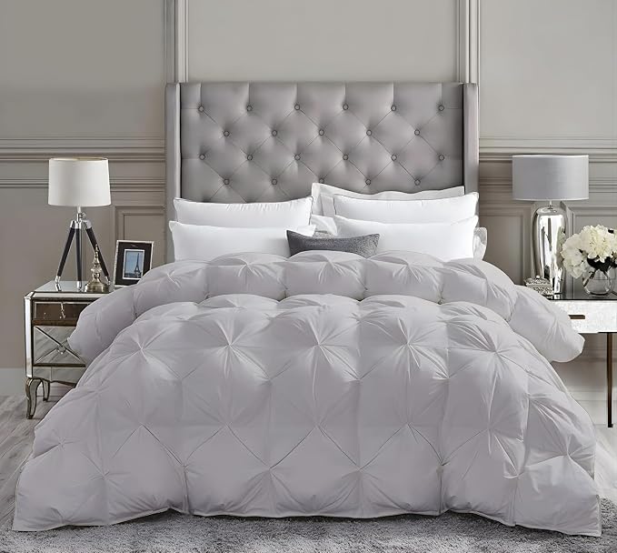 Super King Plus Down Alternative Comforter 120x120 Inch Silver – 500 GSM Ultra Soft Breathable, Luxury Pintuck Pinch Pleat, All Season Duvet Insert with Corner Tabs, Machine Washable