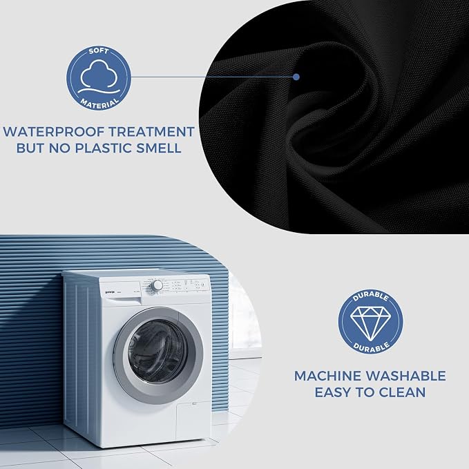 downluxe Waterproof Fabric Shower Curtain Liner, Soft Cloth Shower Liner with Magnets, Machine Washable & Hotel Quality Bathroom Curtain, 70" W x 72" L, Black