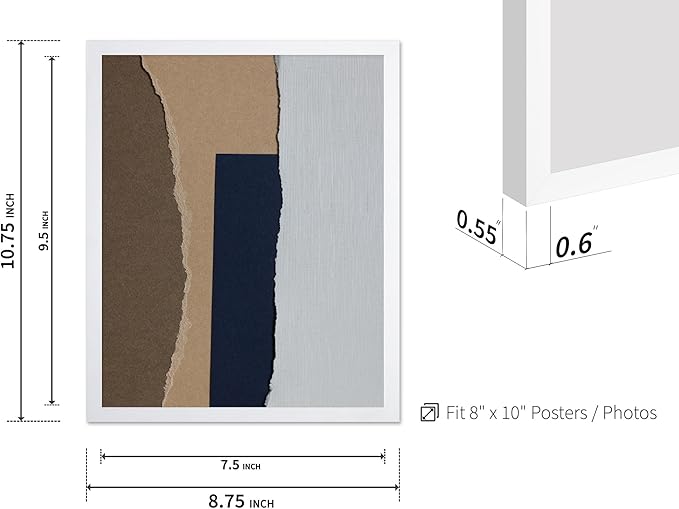 Monem Art Torn Paper Neutral Collage Print - Minimalist Scandinavian Abstract Poster - Wall Decor for Living Room, Bedroom or Office - 8x10 White Framed Wall Art by Mareike Bohmer