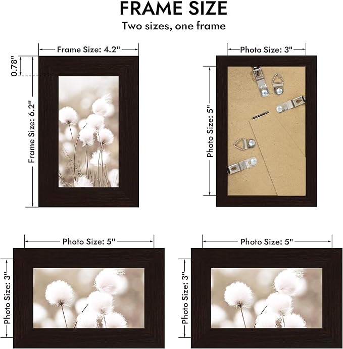 Hongkee 3x5 Oak Wood Picture Frame (1 Pack, Black) with Real Glass Cover | Solid Wood 3 x 5 Small Frame for Wall or Tabletop Display - Includes Easel Back, Vertical Hang - Ideal for Home, Office