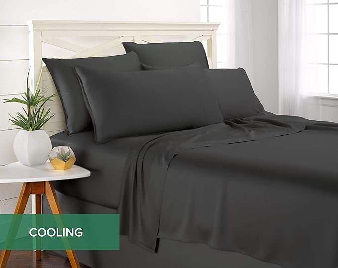 Pure Bamboo Queen Sheets, Genuine 100% Organic Viscose Derived from Bamboo Bed Sheet Set, Luxuriously Soft & Cooling, Double Stitching, 2 Year Quality Promise (Queen, Charcoal)