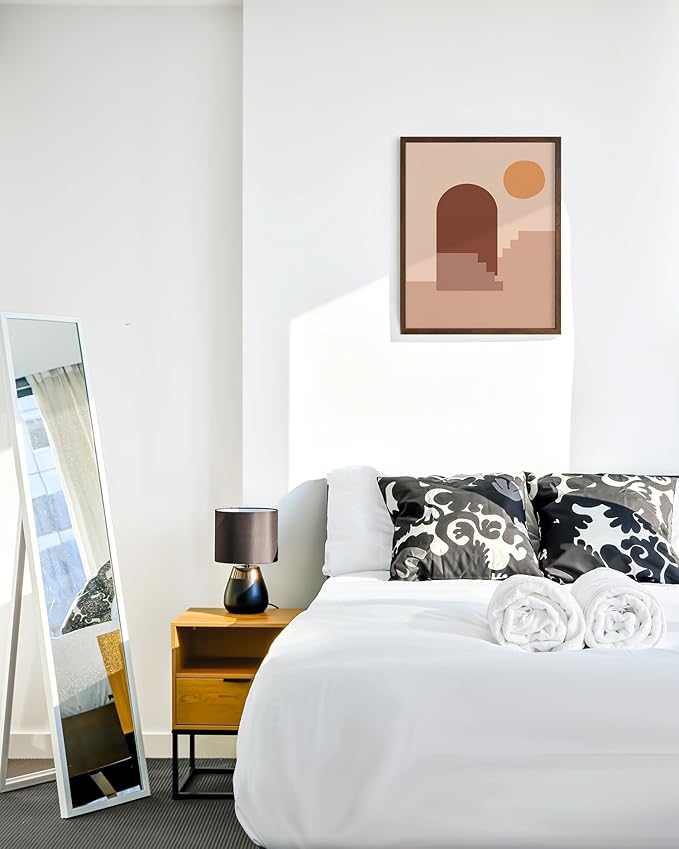 Abstract Architecture Wall Art Archway Stairs Sun Geometric Shapes Earth Tones Terracotta Mid Century Modern 16x20 Inch Oak Wood Walnut Framed Minimalist Boho Office Decor