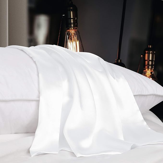 uxcell 1 Pack 100% Charmeuse Pure Silk Pillowcase for Hair and Skin, 350TC 19 Momme Soft Breathable Pillow Case with Hidden Zipper, Snow White King(20x36inch)