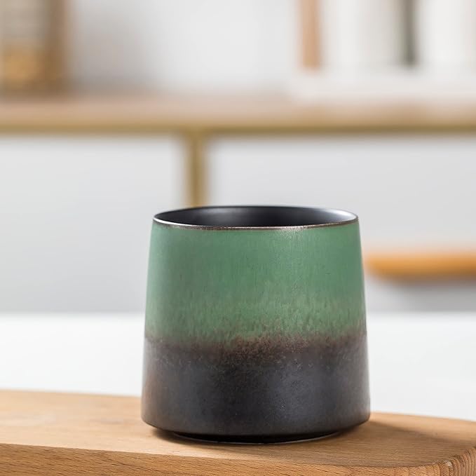 Big handmade Ceramic Coffee Mugs for Men/Women,10oz Tea Cup for Office and Home,Microwave and Dishwasher safe,Gift for Parents,Family and Friends(Green)