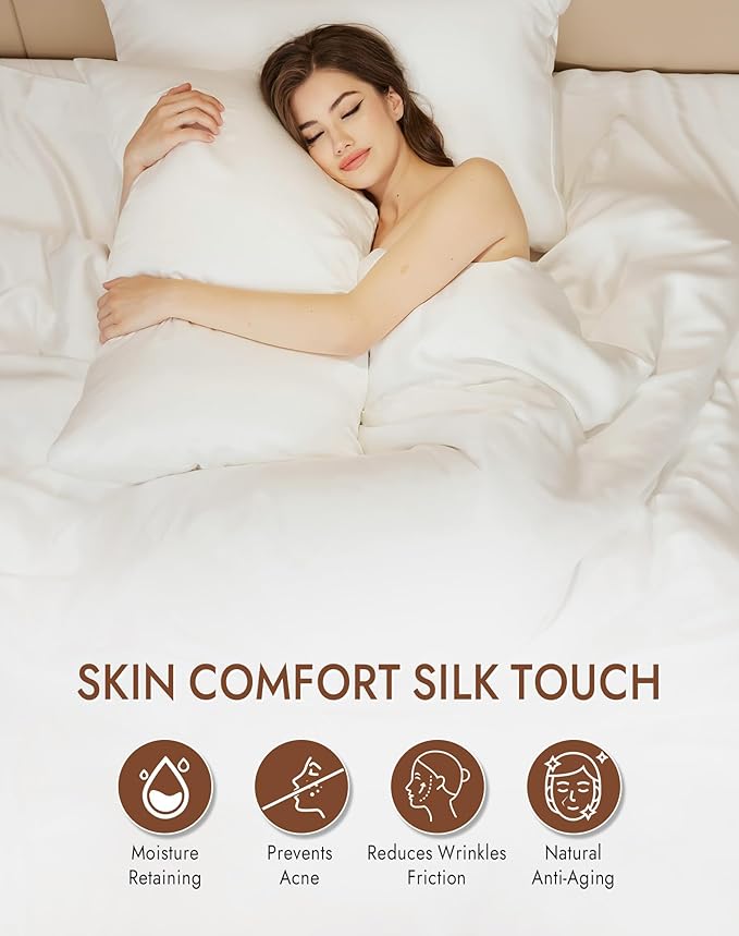 SilkSilky 100% Mulberry Silk Pillowcase - Pure 22 Momme High-Grade 6A Fibers for Hair & Skin, Hidden Zipper, Natural, Organic, Breathable & Cooling Pillow Case (Queen 20''x30'', White)