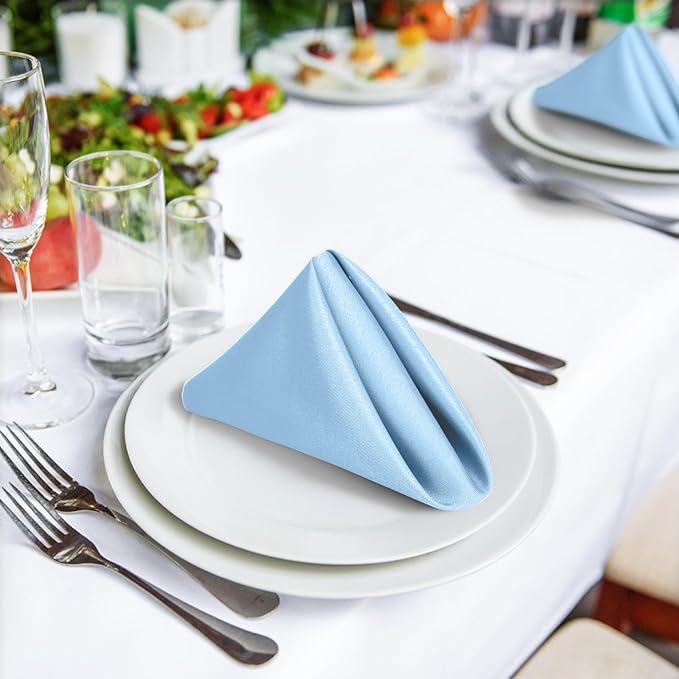 SuperO Set of 80 Cloth Napkins 17 x 17 Inch, Polyester Solid Washable Dinner Napkins with Hemmed Edges,Great for Restaurant, Wedding and Party(Blue Mist)