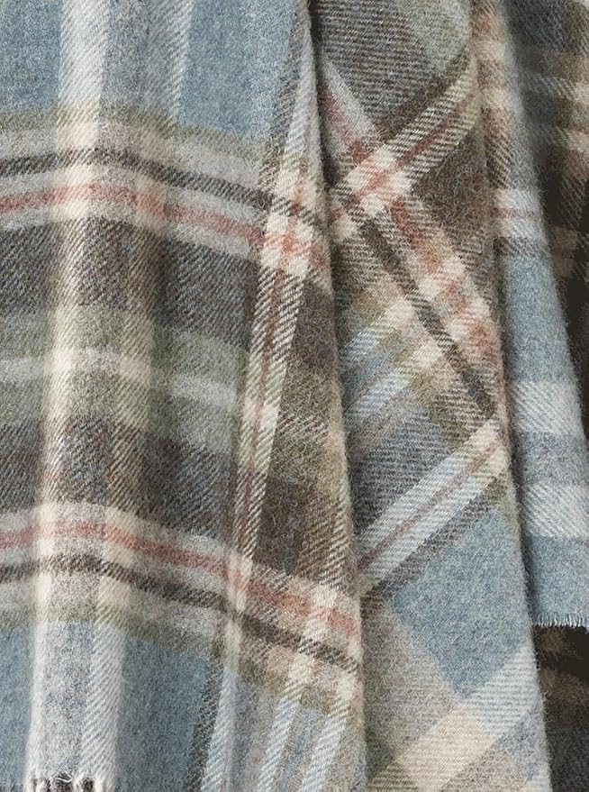 Moon Wool Plaid Throw Blanket, Pure New Wool, Glen Coe Aqua, Made in UK