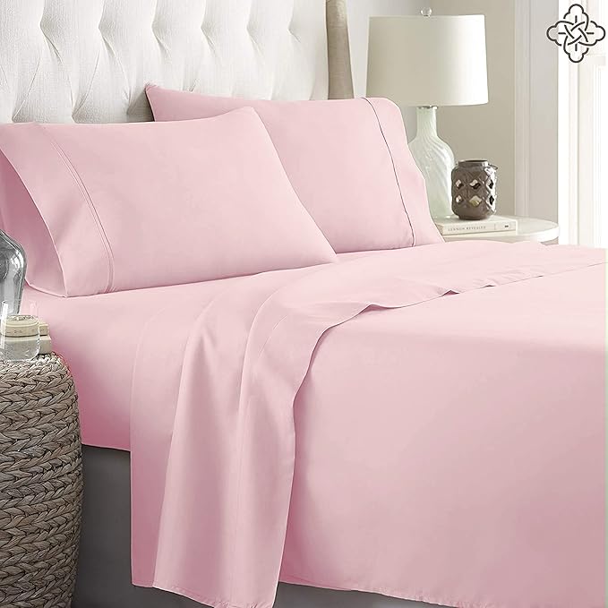 BIOWEAVES 100% Organic Cotton Sheets, 300 Thread Count 4-Piece GOTS Certified Bed Sheet Set Fits Mattress Upto 17" Deep Pocket, Soft & Silky Sateen Weave (Queen, Blush Pink)