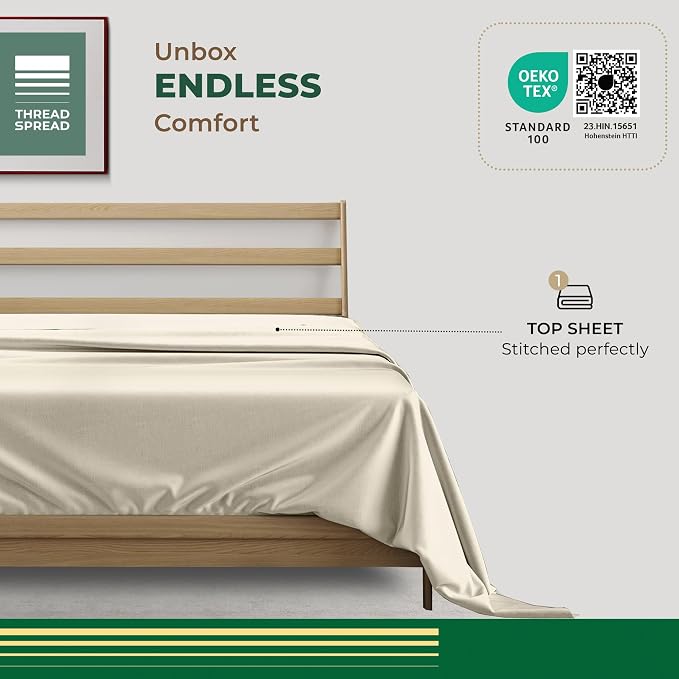 THREAD SPREAD 100% Organic Cotton Percale Flat Sheet Twin XL Size - 1 PC Flat Sheet, Ivory - Crisp, Cool and Strong Bed Linen, Top Sheets for Hot Sleepers, Luxury Breathable GOTS Certified Sheets