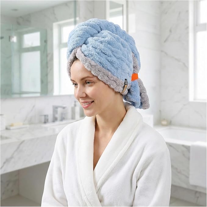 Hair Towel Wrap for Women, High Absorbency Hair Drying Towel Wrap,1Packs Soft Polyester Hair Wrap Towels for Women Accessories, Lightweight Hair Wrap for Curly, Long, Thick Hair (Blue)
