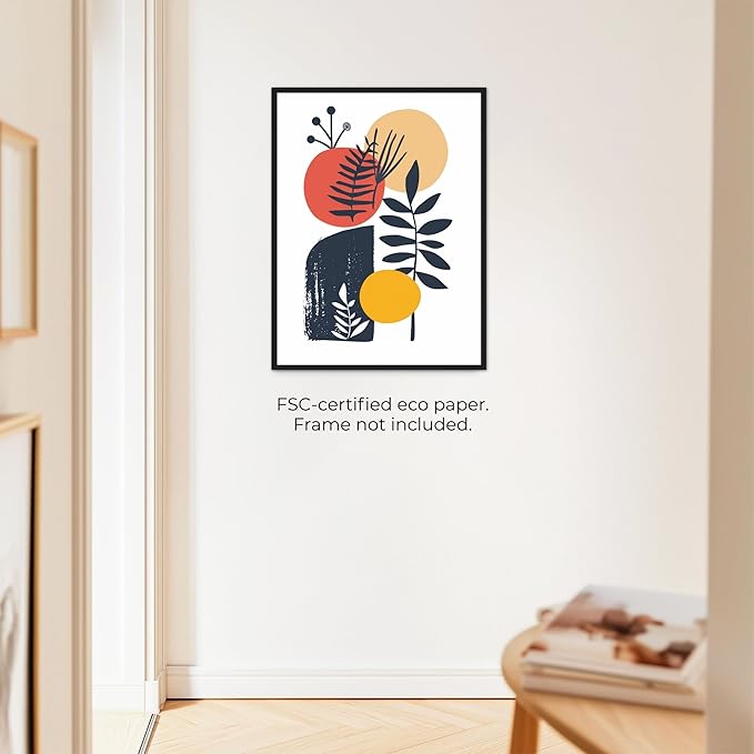 Moonow7 Abstract Botanical Poster in Earthy Boho Palette, Geometric Plant Wall Art Prints for Living Room Office or Zen Interior Wall Decor, Minimalist Picture, Unframed, Size A3 / 29.7x42 cm