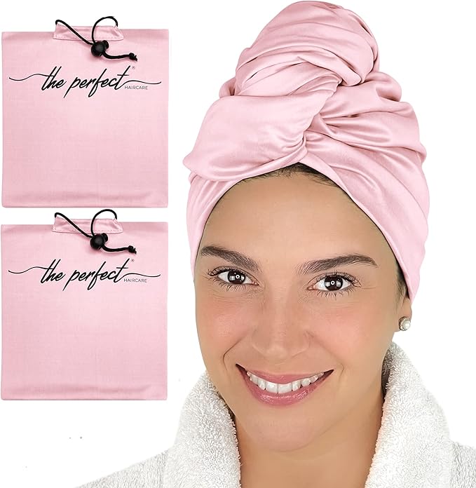 Microfiber Hair Towel Wrap for Women – Large Fast Drying Hair Towel with Patented Clip – Anti-Frizz, Super Absorbent, Silky Smooth Microfiber – Plopping Hair Wrap for Curly & Wavy Hair – 2 Pack