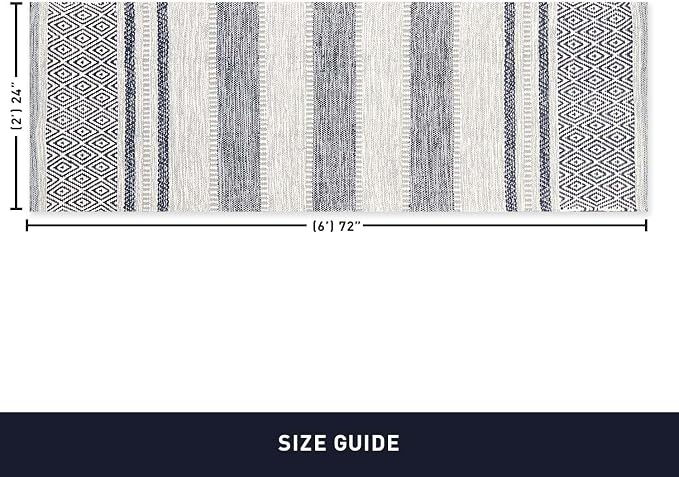 Chardin home Farmhouse Rug Runner 2x6 feet Grey & Navy | Recycled Cotton Hand Woven Rug, Long Boho Rug | Perfect for Hallways, Kitchens, Bathroom, bedrooms, Meditation Yoga Mat