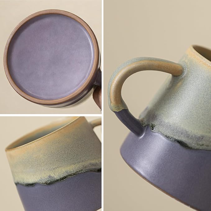 Vintage Coffee Mugs, 8 OZ Handmade Ceramic Coffee Mug with Handle, Pottery Coffee Cup for Morning Coffee, Tea & Latte, Lead-Free, Non-Toxic, Dishwasher & Microwave Safe for Home & Office.(Green)