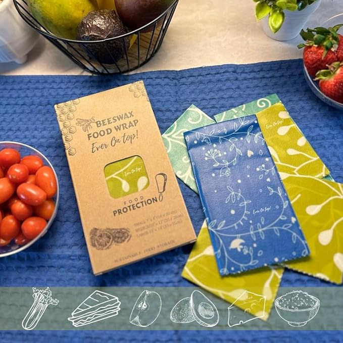 9 Pack Reusable Beeswax Wraps For Food - Zero Waste, Organic Bee wrap for food leftovers, Fruit, Bees wax paper food wrap