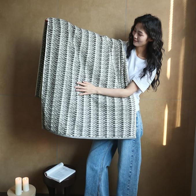Premium Luxury Waffle Weave Cotton Towel Set - 160g Hand Towel & 650g Oversized Bath Towel (30"x60") - Ultra Absorbent, Quick-Dry, Soft Textured Jacquard (Earth Grey)