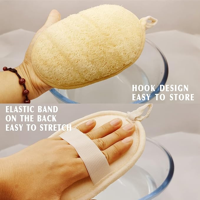 YIQINGJIE Natural Loofah Sponge Exfoliating Body Scrubber(4 Packs),Made with Eco-Friendly and Biodegradable Soft Shower Luffa Sponge, Loofah for Women and Men, Brown