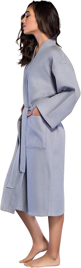 Turquaz Lightweight Long Waffle Kimono Spa Robe for Women