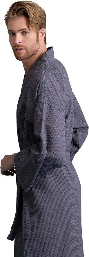 Soft Touch Linen Men's Cotton Waffle Bathrobe, Luxurious & Lightweight, Comfortable & Absorbent, Softness, Fast Dry,
