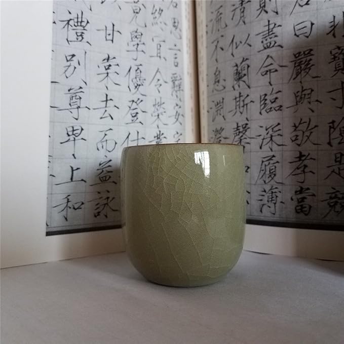 TeaCups 5-Ounce Japanese Style Coffee Cup Glazed-Cracked Porcelain Mugs Beer Handmade Celadon(1, Yellow Cracking)