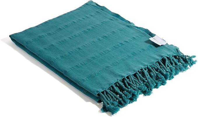 InfuseZen Stonewashed Turkish Cotton Bath and Beach Towel - Teal Green/Blue | 100% Organic, Thin, Soft, Lightweight, Absorbent, Quick-Drying, Large Peshtemal, Sand-Resistant for Shower, Pool, Spa, Travel