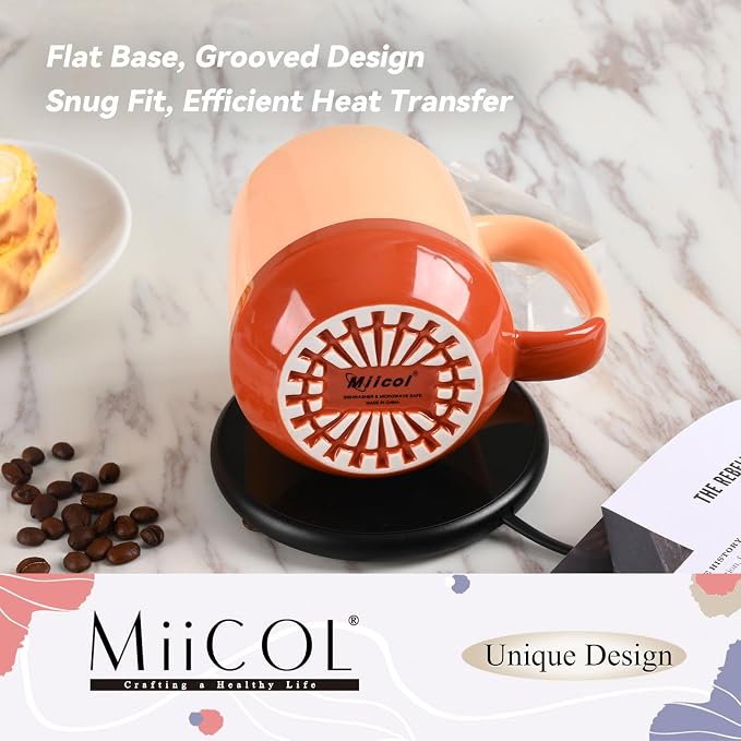 Miicol Ceramic Coffee Mug, 16 oz Large Coffee Cup, Tea Mug with Handle, Flat Bottom Mug for Men, Women, Office, Microwave and Dishwasher Safe, Multi-Color, Caramel Peach