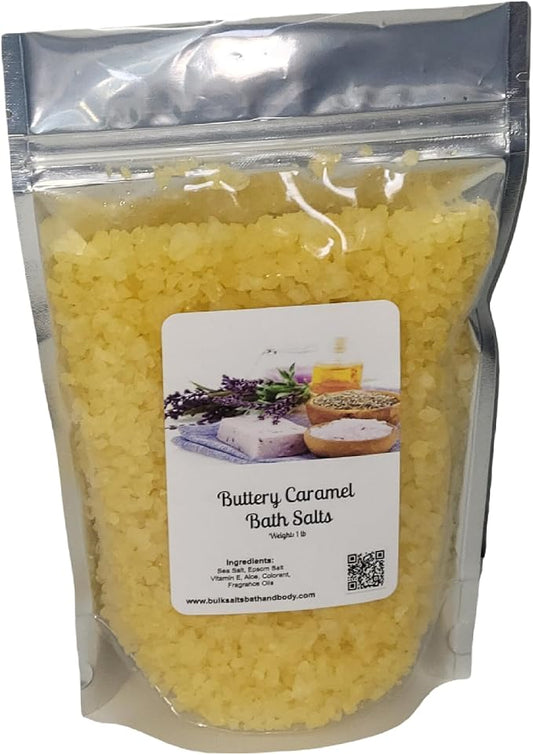 Bath Salts | 1lb Bag (16oz.) | Choose Your Scent | Epsom Salt | Sea Salt| Bathing | Body Care | Beauty | Relaxation | Spa | Pedicure | Manicure | Soak (Buttery Caramel)