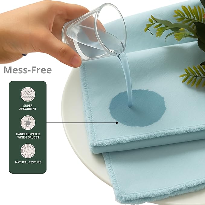 Ramanta Home Cloth Napkins Set of 12 Light Blue 18x18 Inch - Spring Soft & Durable Frayed Dinner Napkin for Easter Wedding, Birthday | Heavy Weight Fabric Table Linen for Everyday Use Family Dinners